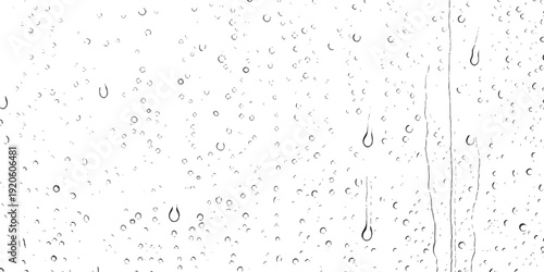 A black and white texture overlay featuring numerous small raindrops on a window surface