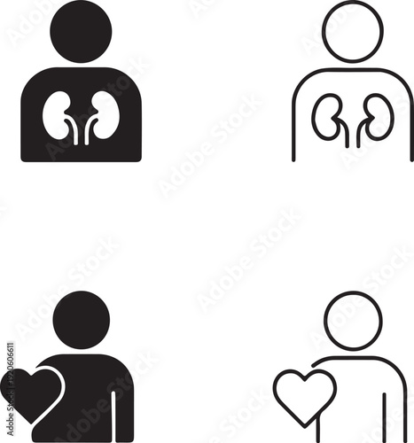 Kidney Patient Support Banner, kidney patient support awareness campaign design, renal care advocacy concept poster, solid black line outline filled minimal thin stroke vector isolated clean icons set