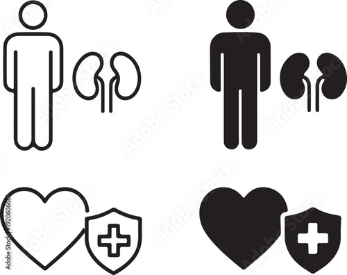 Kidney Patient Support Banner, kidney patient support awareness campaign design, renal care advocacy concept poster, solid black line outline filled minimal thin stroke vector isolated clean icons set