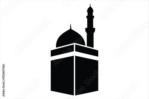 Sacred Kaaba Silhouette: A stark silhouette of the Kaaba, the holiest site in Islam, stands tall, radiating serenity and spirituality. A symbolic representation of faith and devotion.