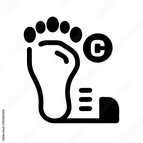 Black and white icon of a foot with a copyright symbol and settings bar