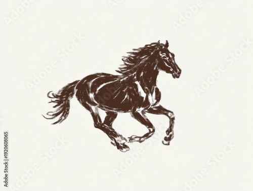Hand-drawn running horse illustration in minimal ink sketch style on light paper, suitable for equestrian branding, sports marketing, western lifestyle packaging, posters and apparel graphics