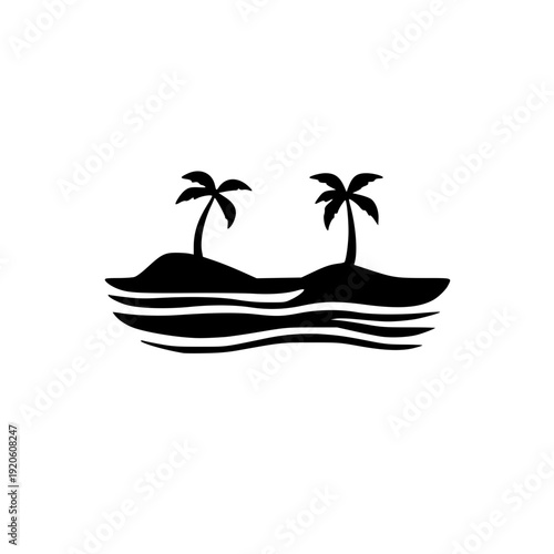 tropical island with palm trees icon black and white