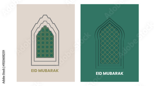 oriental Islamic windows mosque set for Ramadan and Eid Mubarak background