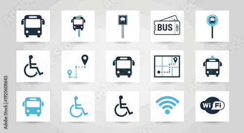 Collection of public transportation and accessibility icons.