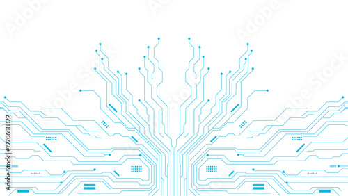 Abstract futuristic circuit board pattern with blue lines and dots on a black background transparent background