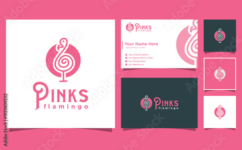 modern abstract flamingo logo design with business card