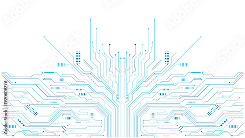 Cuadro en lienzo Intricate blue glowing digital circuit board pattern on a black background repre