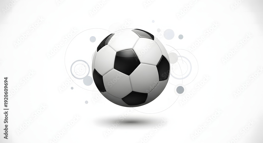 Naklejka premium Soccer Ball Floating with Abstract Circles on White Background