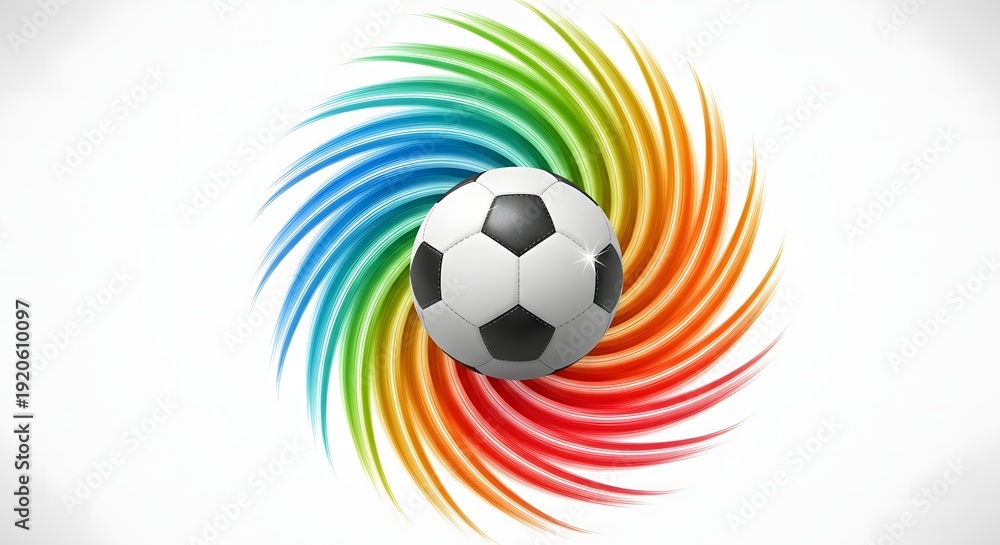 Naklejka premium Soccer Ball Swirl Rainbow Energy Motion Abstract Background