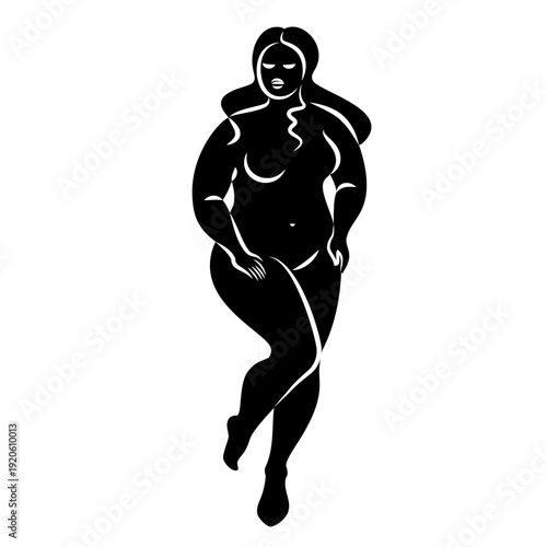 Silhouette of the figure of a slender naked woman. The girl is standing, she is overweight. A lady full of beauty and sexuality. Vector illustration.