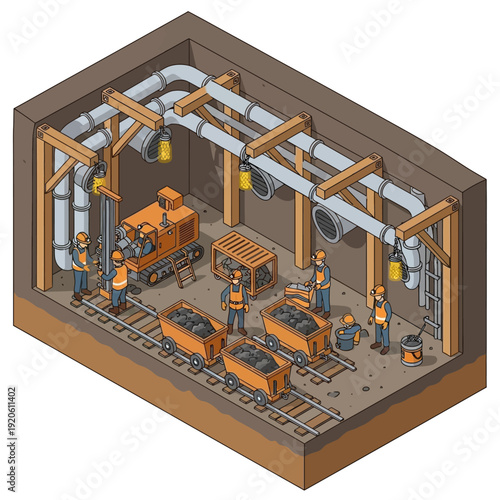 Industrial Factory Scene with Machines and Workers.