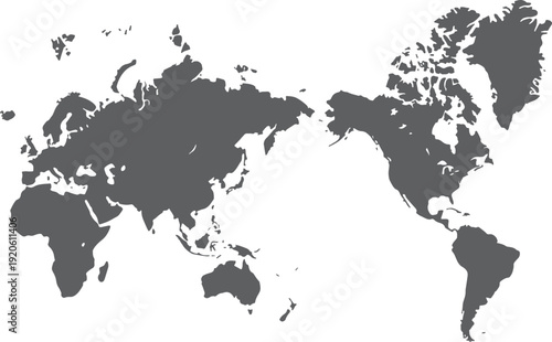 A global vector illustration of the world map on a white background featuring detailed continents like Asia, Europe, and America for geography, travel, and business atlas projects