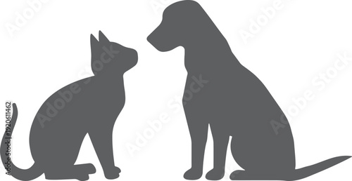 Silhouette of cat and dog sitting together isolated on transparent background, Vector, illustration