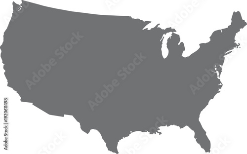Minimalist united states map silhouette isolated on transparent background, Vector, illustration