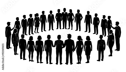 Diverse group of people standing together in a circle.