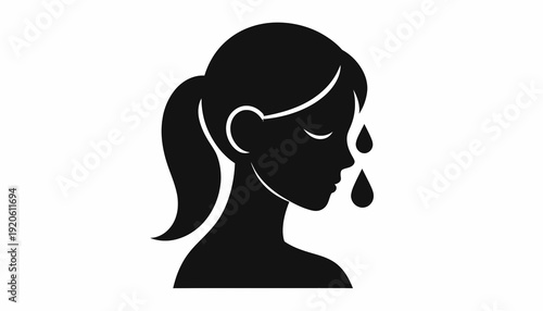 Woman crying with tears falling from her face in a simple silhouette.