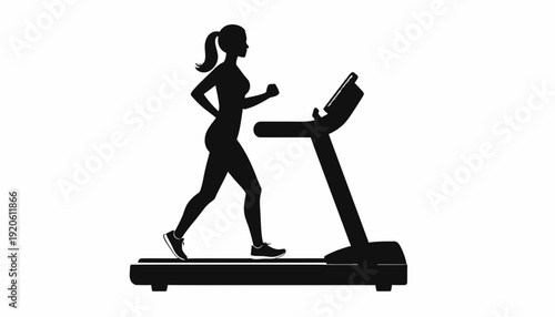 Woman Running on Treadmill Silhouette Fitness Exercise.