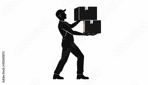 Delivery man carrying boxes with goods for shipment.
