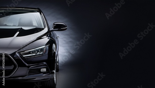 close up of a black car on a dark background