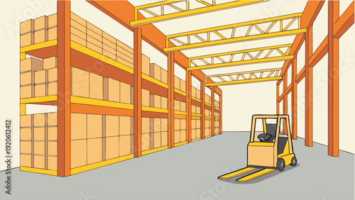 Warehouse automated guided vehicle transporting products, showcasing modern logistics, robotics, and industrial automation technology.