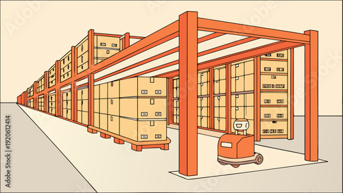 AGV system in distribution center moving goods efficiently, representing intelligent transport and warehouse automation.