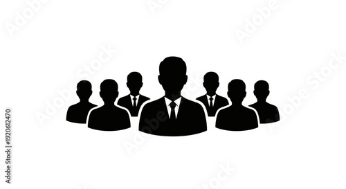 Silhouette of a group of business people with a leader in the center.