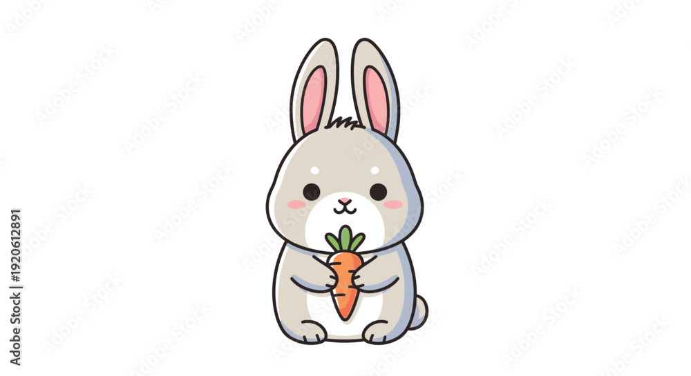 Obraz premium Cartoon rabbit holding carrot isolated on white background vector illustration