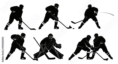 Hockey players silhouettes in action poses for sport related design