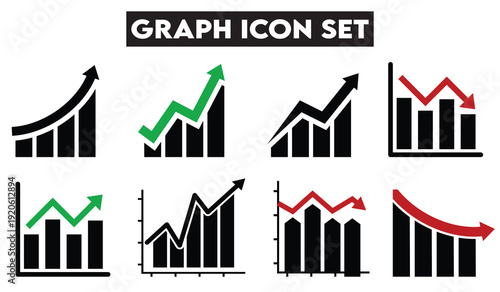 Growing graph set. Grow, growth, financial, success. Business chart with arrow. Profit growing Icon. arrow icon Set, stock vector.