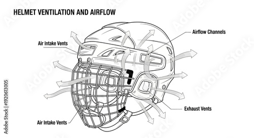 Hockey helmet ventilation diagram illustrating airflow design and functionality