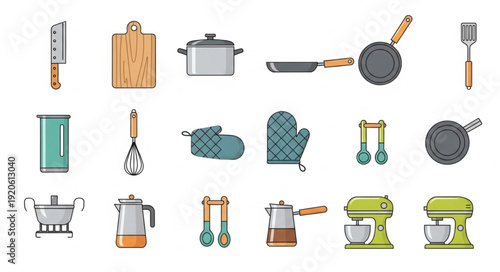 Collection of Kitchen Utensils and Appliances.