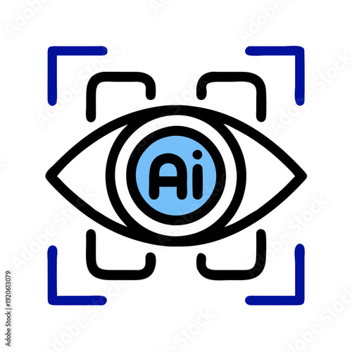 Modern digital eye with ai symbol inside a security scan frame
