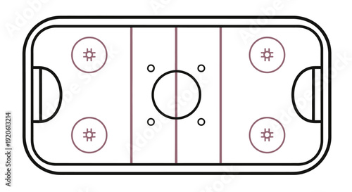 Hockey rink illustration with center circle face off spots and markings