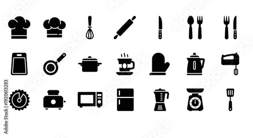 Collection of Kitchen Utensils and Appliances Icons.