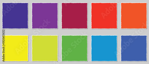Colorful squares in various hues arranged in two rows on a light grey background