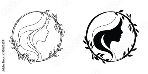 Elegant Minimalist Woman Profile With Botanical Wreath Logo