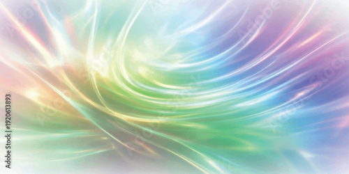 A soft, glowing, iridescent abstract background with flowing lines in pastel rainbow colors.