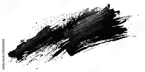 Dynamic black ink splash and splatter abstract art on white background