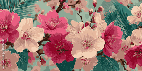 Vibrant tropical hibiscus flowers and exotic green leaves watercolor illustration set for 2026