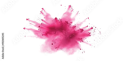 A dynamic and colorful explosion of pink powder captured against a clean white background.