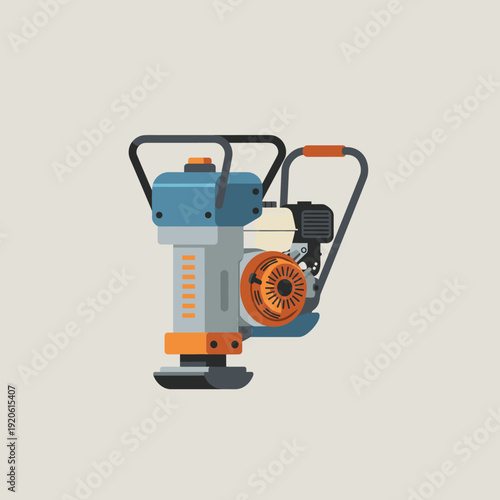 Flat illustration of a tamping rammer, a construction machine for soil compaction.