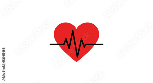 Red Heart with ECG Line Symbolizing Heartbeat and Health.