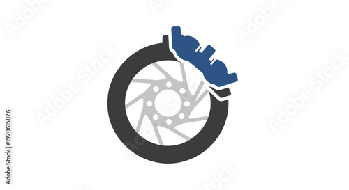 Motorcycle brake caliper and wheel graphic illustration.