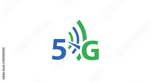 5G wireless technology logo with signal waves.
