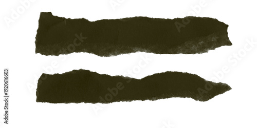 Принти на полотні Two horizontal torn dark olive green paper strips with rough edges on a black background