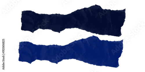 Two torn blue paper strips with rough edges on a dark background