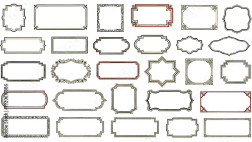 Extensive collection of ornate vintage frames in various shapes and sizes for mirrors or pictures on a plain white background.