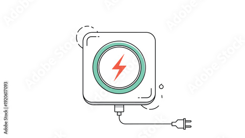 Icon for a wireless charging pad with a lightning bolt symbol representing modern mobile battery technology and power solutions.