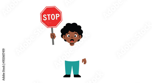Young man holding a stop sign with a shocked expression